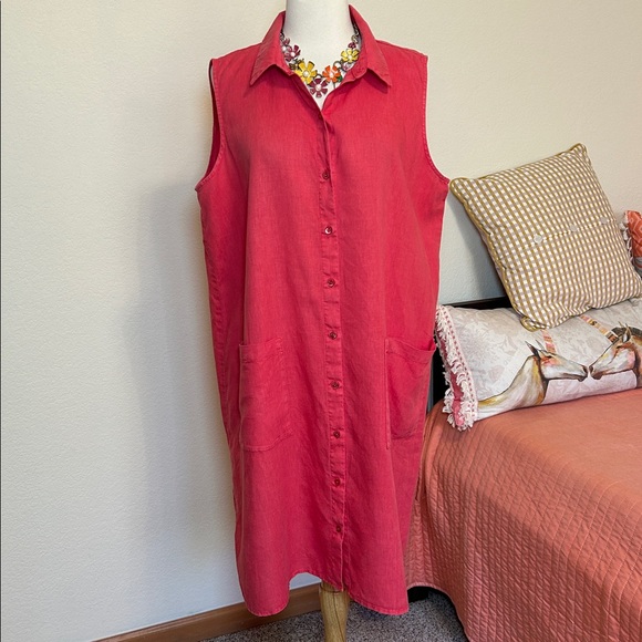 Eileen Fisher Organic Linen Collar Garment-Dyed Shirt Dress Grenadine size Large - Picture 12 of 12